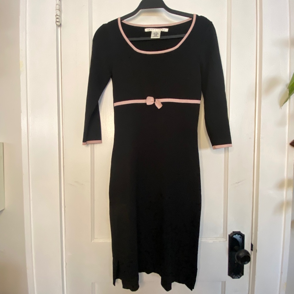 Max Studio Y2K Black Knit Dress with pink bow